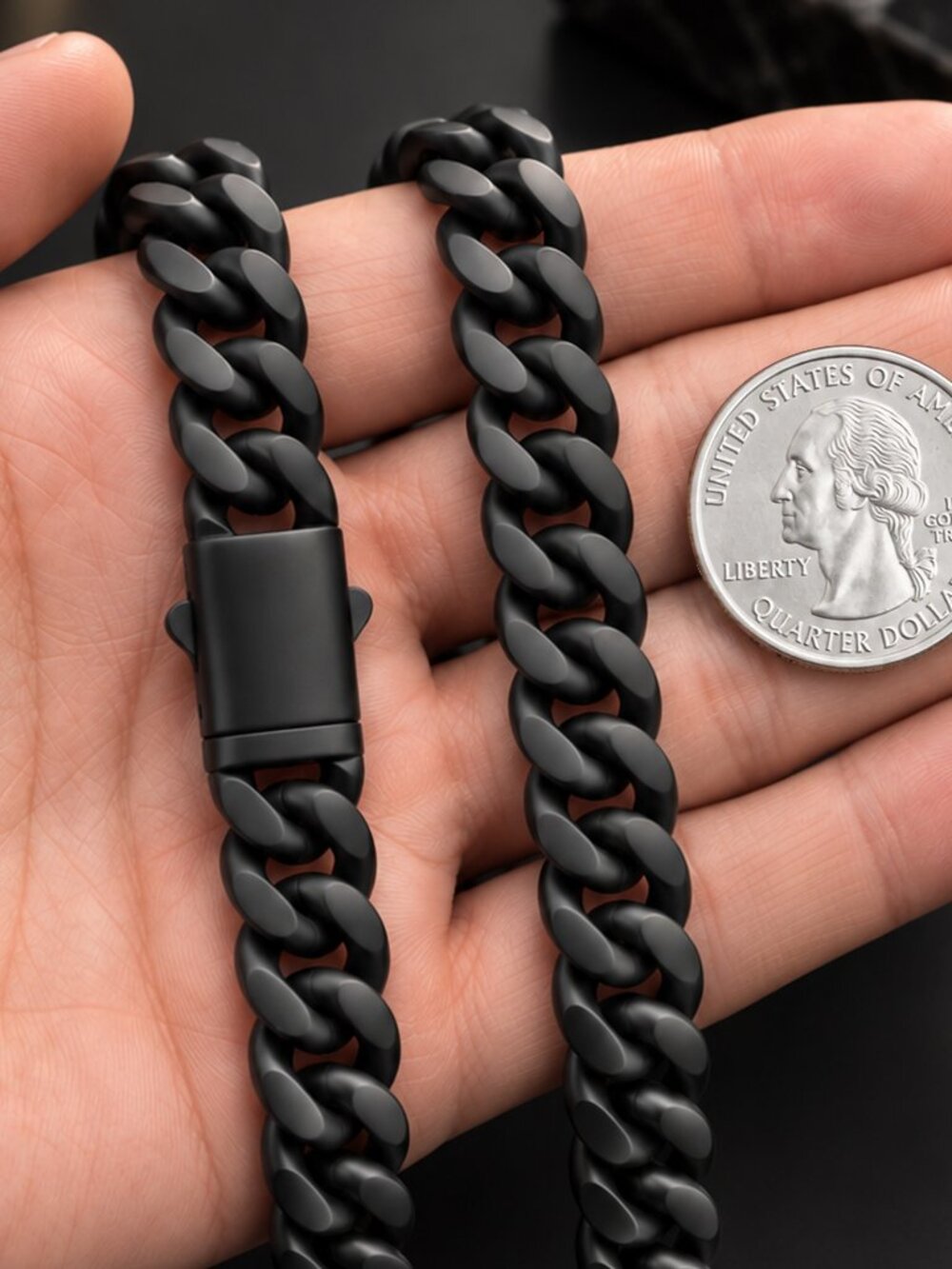 316L Stainless Steel Black Matte 12mm Cuban Link Chain Necklace Bracelet 8.5-22”